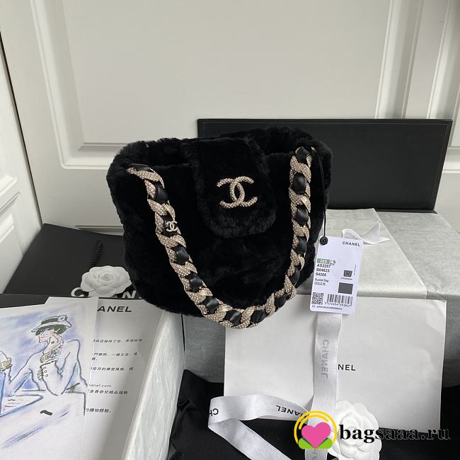 	 Bagsaaa Chanel Black Fur Bucket Bag - 16*18*12cm - 1