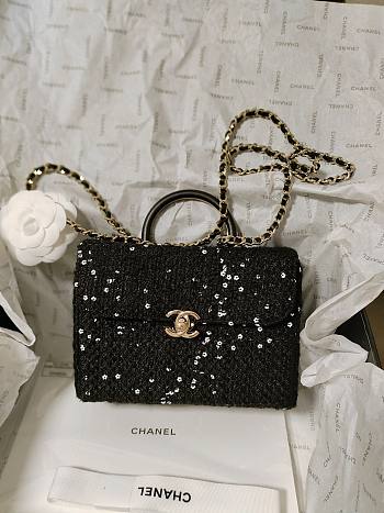 Bagsaaa Chanel Vintage 23k Black Top Handle Bag 19cm