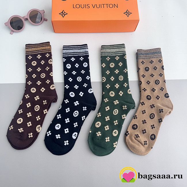 	 Bagsaaa Set Louis Vuitton Monogram Socks 4 colors - 1