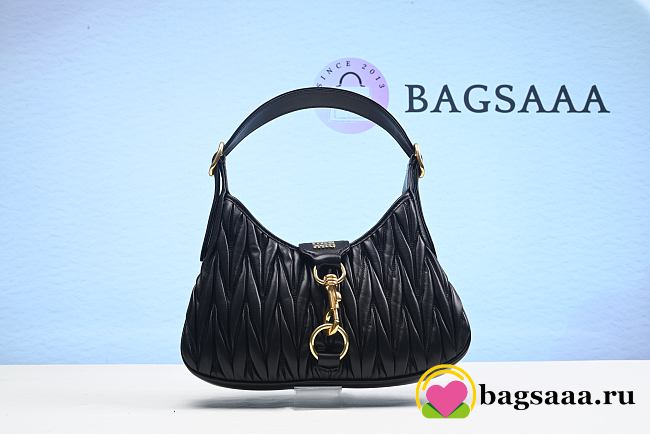 Bagsaaa Black Matelassé Nappa Leather Hobo Bag - 29x20x3.5cm - 1