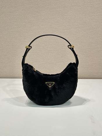 Prada Arqué shearling and leather shoulder bag black - 22.5x18.5x6.5cm