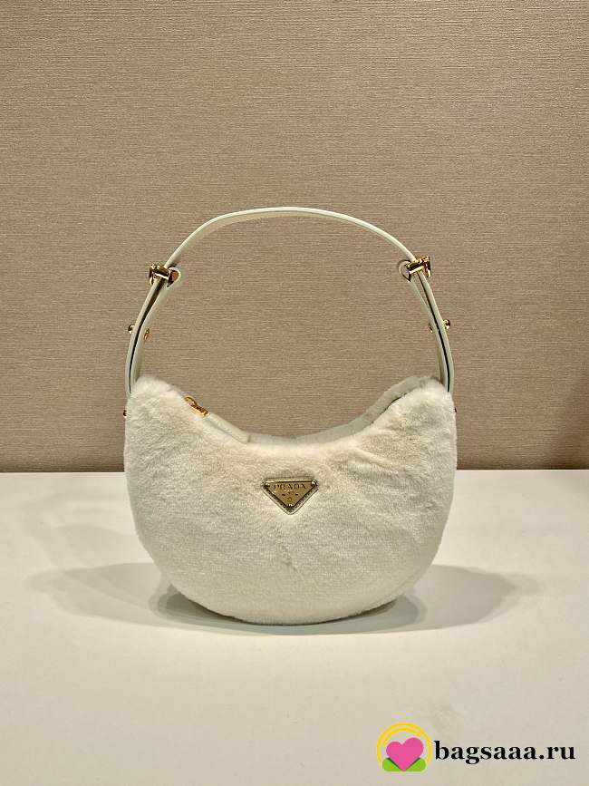	 Prada Arqué shearling and leather shoulder bag white - 22.5x18.5x6.5cm - 1