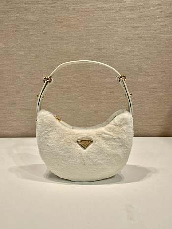 	 Prada Arqué shearling and leather shoulder bag white - 22.5x18.5x6.5cm