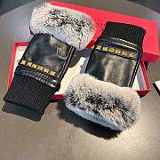 Bagsaaa Valentino Half Finger Fur Black Leather Gloves  - 6