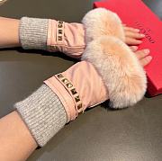 	 Bagsaaa Valentino Half Finger Fur Pink Leather Gloves - 1
