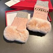 	 Bagsaaa Valentino Half Finger Fur Pink Leather Gloves - 6