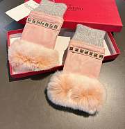 	 Bagsaaa Valentino Half Finger Fur Pink Leather Gloves - 5