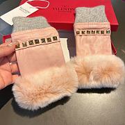 	 Bagsaaa Valentino Half Finger Fur Pink Leather Gloves - 3