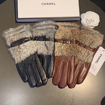 Bagsaaa Chanel Fur and Leather Gloves black/brown