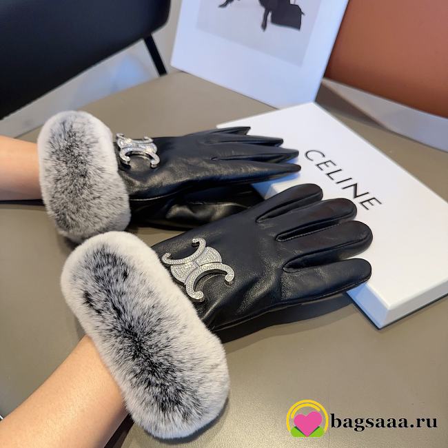 Bagsaaa Celine Black Leather Fur Gloves - 1