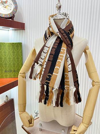 Bagsaaa Gucci Scarf Wool Striped brown/blue - 38*180cm