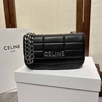 Bagsaaa Celine Chain Shoulder Bag Matelasse Monochrome Black Silver - 24x15x5cm