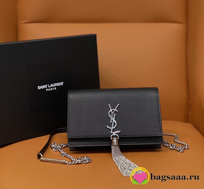 Bagsaaa YSL Kate Tassel Bag Black Grained Leather Silver Hardware - 19x12.5x4cm  - 1