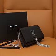 Bagsaaa YSL Kate Tassel Bag Black Grained Leather Silver Hardware - 19x12.5x4cm  - 3