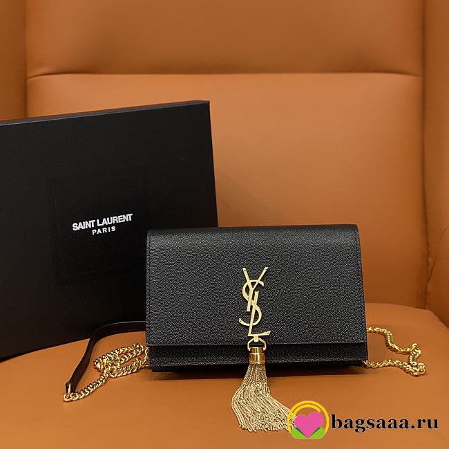 	 Bagsaaa YSL Kate Tassel Bag Black Grained Leather Gold Hardware - 19x12.5x4cm - 1