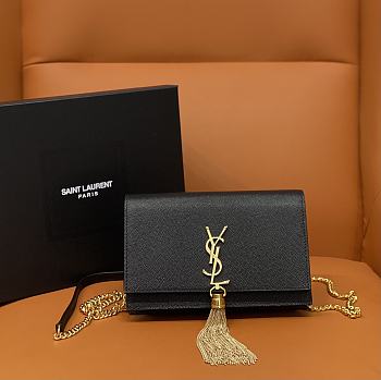 	 Bagsaaa YSL Kate Tassel Bag Black Grained Leather Gold Hardware - 19x12.5x4cm