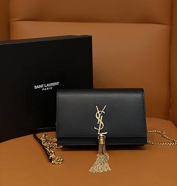 	 Bagsaaa YSL Kate Tassel Bag Black Gold Hardware - 19x12.5x4cm