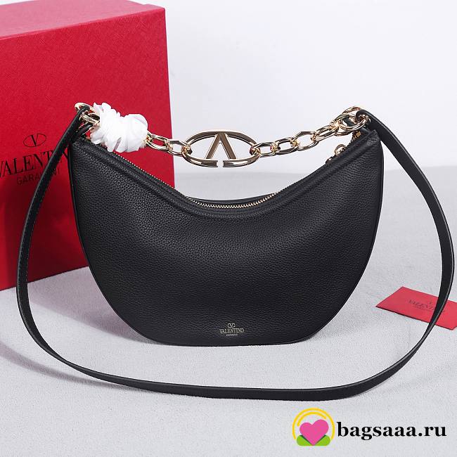 Bagsaaa Valentino Small Vlogo Moon Hobo Bag In Leather With Chain Black - 29x 23x11cm - 1