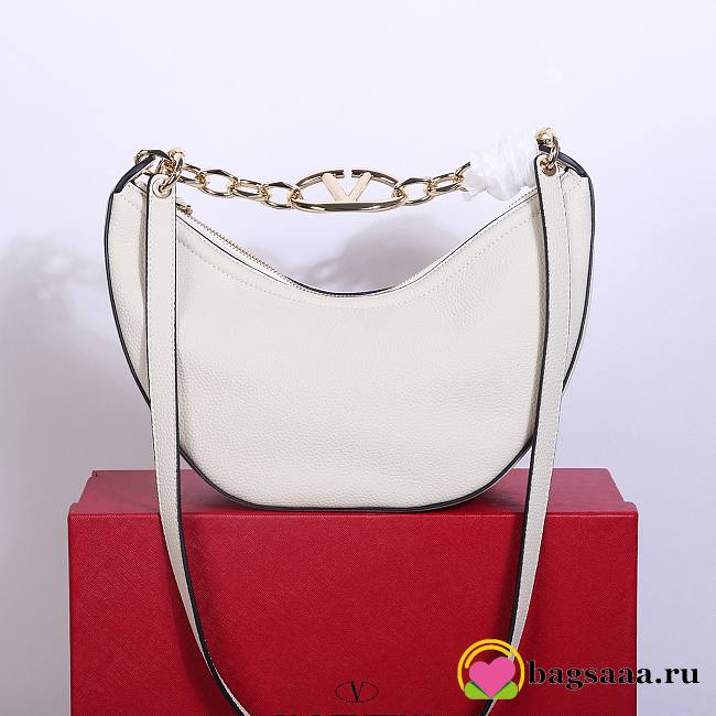 	 Bagsaaa Valentino Small Vlogo Moon Hobo Bag In Leather With Chain White - 29x 23x11cm - 1