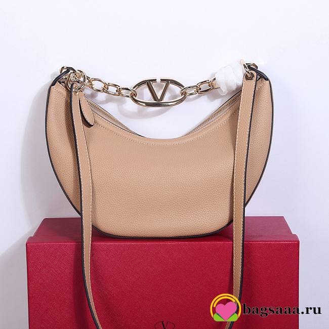 	 Bagsaaa Valentino Small Vlogo Moon Hobo Bag In Leather With Chain Beige - 29x 23x11cm - 1