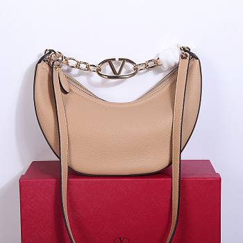 	 Bagsaaa Valentino Small Vlogo Moon Hobo Bag In Leather With Chain Beige - 29x 23x11cm