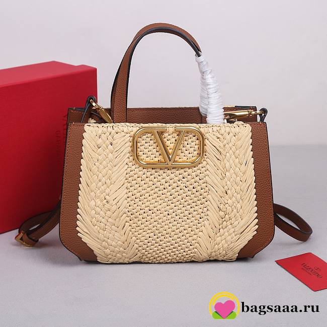 	 Bagsaaa Valentino Garavani Medium Straw Beige Tote - 27x11x18cm - 1