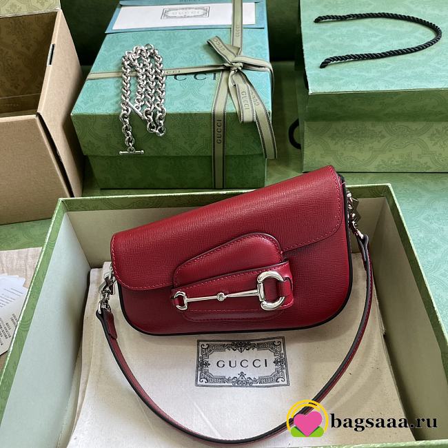 Bagsaaa Gucci Horsebit 1955 Mini Shoulder Bag Red - 8-12.5x 19.5x 3-6cm - 1