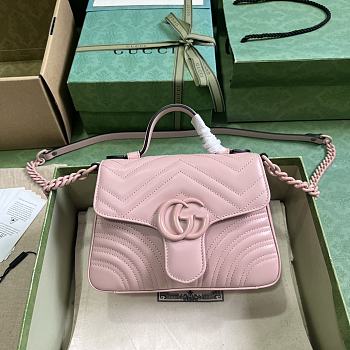 Bagsaaa Gucci GG Marmont mini top handle bag in pink leather - 15.5x 21x 8cm