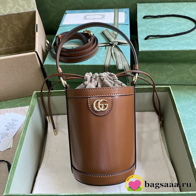 Bagsaaa Gucci Ophidia mini bucket bag in Brown GG Canvas Leather - 11.5x23x8cm - 1