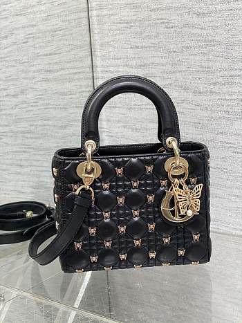 Bagsaaa Dior Small Lady Black Cannage Lambskin with Gold-Finish Butterfly Studs - 20 x 17 x 8 cm