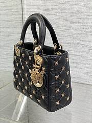 Bagsaaa Dior Small Lady Black Cannage Lambskin with Gold-Finish Butterfly Studs - 20 x 17 x 8 cm - 4