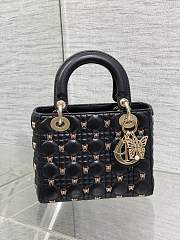 Bagsaaa Dior Small Lady Black Cannage Lambskin with Gold-Finish Butterfly Studs - 20 x 17 x 8 cm - 3