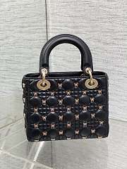 Bagsaaa Dior Small Lady Black Cannage Lambskin with Gold-Finish Butterfly Studs - 20 x 17 x 8 cm - 2