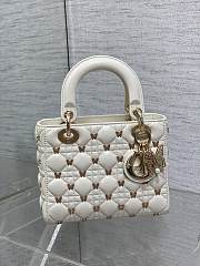	 Bagsaaa Dior Small Lady White Cannage Lambskin with Gold-Finish Butterfly Studs - 20 x 17 x 8 cm - 4
