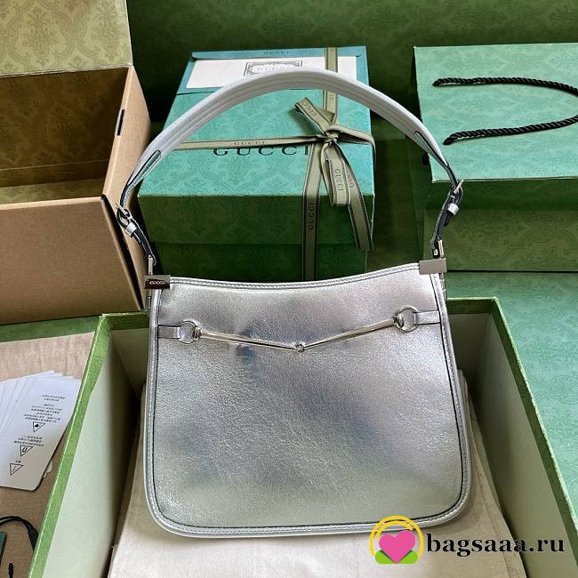 Bagsaaa Gucci Small Slim Horsebit Shoulder Bag Silver - 23x18.5x3cm - 1