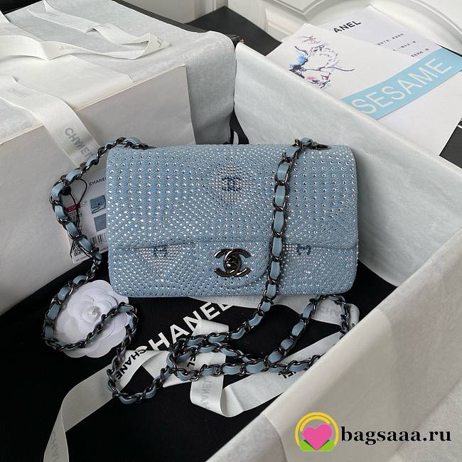 	 Bagsaaa Chanel Denim, Rhinestones & silver metal Blue & silver - 20cm - 1