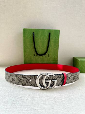 Bagsaaa Gucci Belt In Beige Ebony and Red - 3.8cm