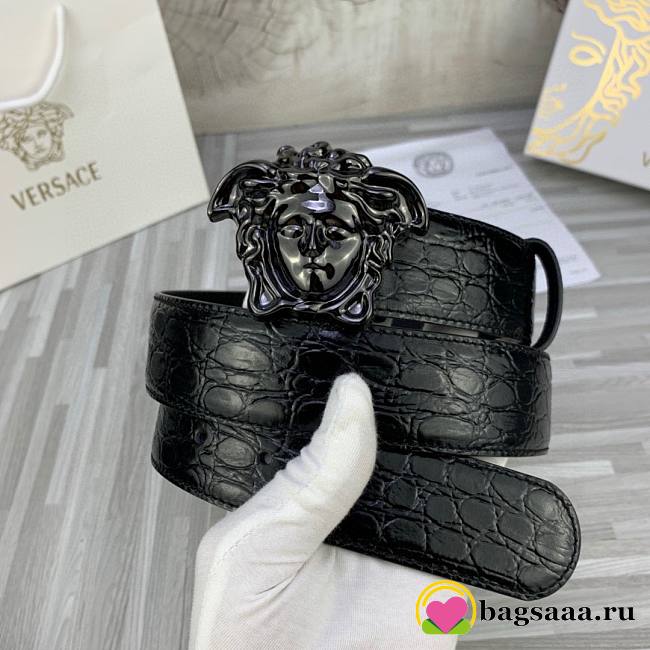 Bagsaaa Versace Black Croc 'La Medusa' Belt - 3.8cm - 1