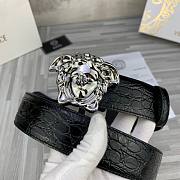 	 Bagsaaa Versace Black & Silver Croc 'La Medusa' Belt - 3.8cm - 4