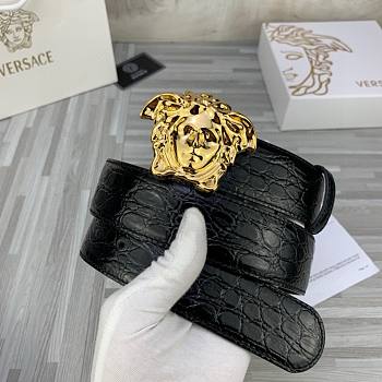 	 Bagsaaa Versace Black & Gold Croc 'La Medusa' Belt - 3.8cm