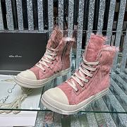 Bagsaaa Rick Owens Pony Hair High-Top Leather Sneakers pink - 1