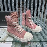 Bagsaaa Rick Owens Pony Hair High-Top Leather Sneakers pink - 3