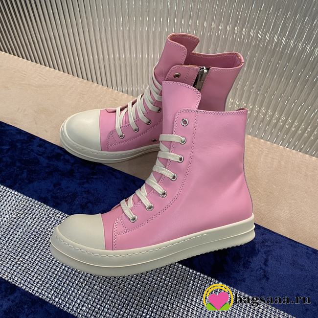	 Bagsaaa Rick Owens High-Top Leather Sneakers In Pink - 1