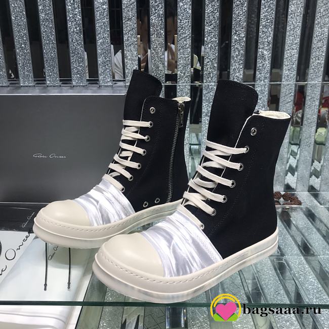 Bagsaaa Rick Owens High-Top Sneakers With Nylon Toe In White - 1