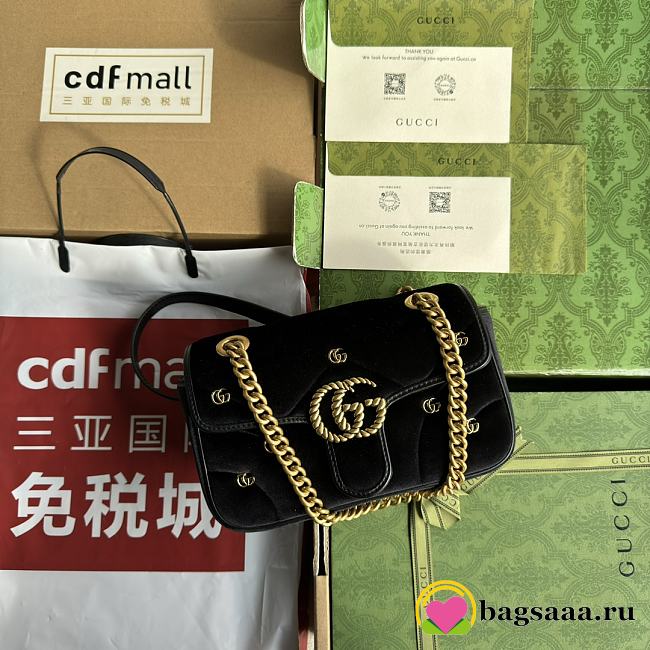 Bagsaaa Gucci Small Marmont Black Velvet - 22*13*6CM - 1