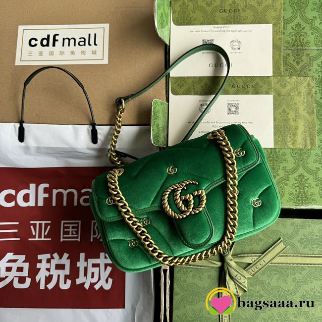 Bagsaaa Gucci Small Marmont Green Velvet - 22*13*6CM - 1