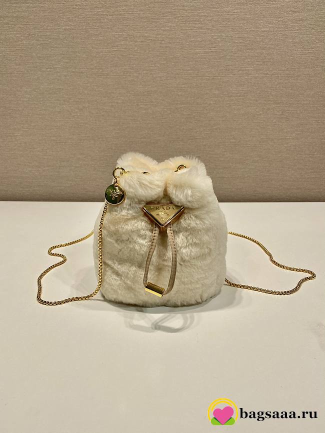 Bagsaaa Prada Ecru Shearling Mini-pouch In Beige - 9.5x9x6cm - 1