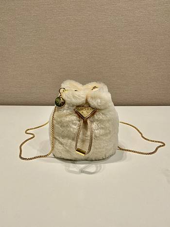Bagsaaa Prada Ecru Shearling Mini-pouch In Beige - 9.5x9x6cm