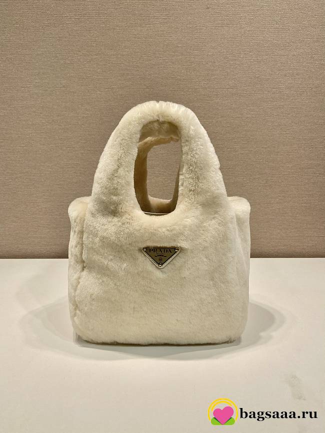 Bagsaaa Prada Ecru Shearling Mini Handbag In Beige - 18x15.5x10cm - 1