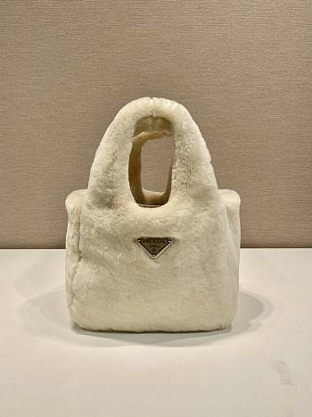 Bagsaaa Prada Ecru Shearling Mini Handbag In Beige - 18x15.5x10cm